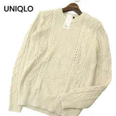 【新品 未使用】 UNIQLO ユニクロ 通年 ケーブル★ クルーネック コットン ニット セーター Sz.M　メンズ ベージュ