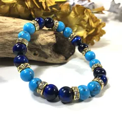 ターコイズ&ブルータイガーアイ　パワーストーン ブレスレット (ゴールド) 8mm　レディース  ●