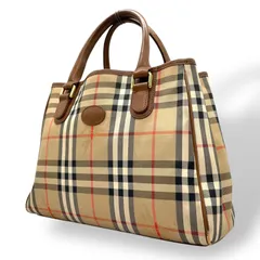 美品 BURBERRY バーバリー ノバチェック ハンドバッグ シャドーホース ホースロゴ ブラウン キャンバス×レザー ヴィンテージ 自立 C2