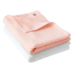 【数量限定】新生児 赤ちゃん ラージフェイスタオル コットン100％ 40×100cm ベビータオル シャーリング生地 ベビーカラー 日本製 2枚セット バスタオル 135g ミニ 今治タオル (ホワイト×サーモンピンク) ブルーム