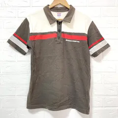 (^w^)b  OILPOWER CLOTHING SERVICE オイルパワークロージングサービス ボタン付き半袖シャツ ブラウン 茶色 ライン 古着加工 カジュアル ポロシャツ 主役級 仕事 スポーツ お出かけ メンズ2