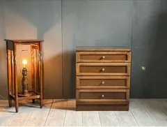 【カリモク家具】ヴィンテージチェスト ナラ材×真鍮取っ手 日本製 北欧ビンテージ家具／デンマーク製／チェスト／チーク／真鍮