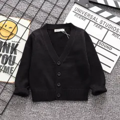 ☆ ブラック ☆ 140cm ☆ カーディガン キッズ lyca287 カーディガン キッズ 中厚 羽織り 羽織 長袖 綿100％ フォーマル Vネック 無地 子供服 子供 こども 子ども 女の子 男の子 男女兼用 シンプル ベーシック 通園 通学