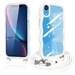 iPhone XR ケース ショルダー クリア iphoneXR スマホケース 透明 TPU カバー ストラップ付き 肩掛け 首掛け 紐付き 斜めがけ 創意 個性 可愛い かわいい 韓国 耐衝撃 アイフォンXR(ホワイト)