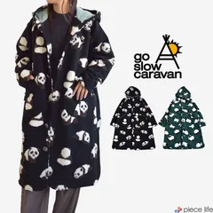 ゴースローキャラバン go slow caravan ボア アウター コート レディース ジャガード  動物柄 パンダ ひつじ 羊 パーカー フード ロング 可愛い あったかい ブラック グリーン Fサイズ 350215