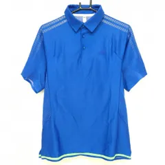 【超美品】アディダス 半袖ポロシャツ ブルー×白 袖3ライン 胸元ロゴ 一部メッシュ調 メンズ L ゴルフウェア adidas