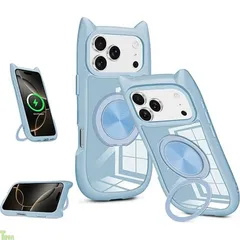 iPhone 17 Pro Max 用 スマホケース 猫耳デザイン シンプルでファッション 360° 回転スタンド付き 軽量 ダンパー 携帯に便利 耐衝撃性 iPhone 17pro max スマホケース マルチアングルビュー 滑り止め 黄ばみ防止 