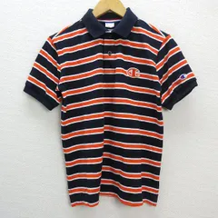 ◇ チャンピオン/CHAMPION ボーダー柄 半袖ポロシャツ【M】紺×橙/MENS/86【中古】