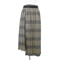 スタニングルアー STUNNING LURE 美品 ひざ丈 スカート ラップ チェック 0 Sサイズ 茶 ブラウン IBO58