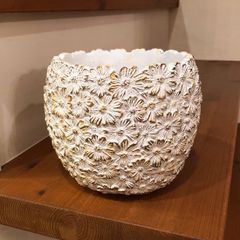 デイジーフラワー ボウル　白　ホワイト　エレガントな植木鉢　寄せ植え　花　ギャザリング　おしゃれ植木鉢　園芸雑貨　ガーデニング　オシャレ　インテリア　プレゼント　可愛い　素敵　多肉植物　オーバル型