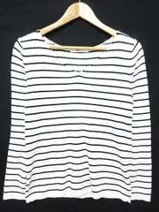 【送料無料】アズール AZUL 薄手の 長袖ニット・セーター Vネック ボーダー 白 黒 レディース Sサイズ ■管理番号L22594SSS20-191029-10 （4）6/03