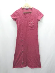 ◇ ⊂ アヴィレックス　AVIREX シンプル 半袖 膝丈 シャツワンピース サイズM レッド系 レディース E  【1503310003154】