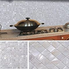 Es DECORモザイクタイル 天然シェル タイル,キッチン 防水シート 貝殻 タイル 貝殻シート耐熱 壁タイル304x304x2mm(5枚, 白)