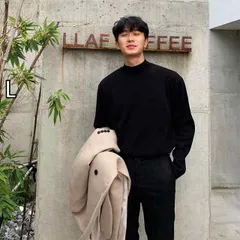 [L]秋冬 コーデ メンズ  服 シンプル ファッション オシャレ 大人 かっこいい 大きいサイズ ストリート 紳士服  黒 ハーフ タートルネック セーター 韓国スタイル インナー セーター トップス ミッド ネック ジャケット