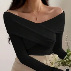［売れ筋］オフショルダー ワンショル トレーナー トップス レディース ブラック タイトシャツ 韓国 オフショルショートカットソー Lサイズ  着やせ 結婚式お呼ばれ 長袖Tシャツ zara emod