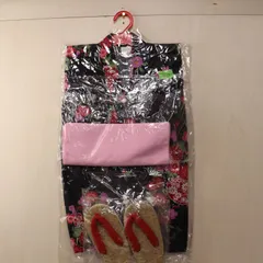 浴衣3点セット キッズ  110サイズ　草履18サイズ　ぞうり 帯  フラワー  綿 夏　ブラック