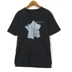 ムッシュニコル monsieur NICOLE Tシャツ グラフィック プリント Vネック 半袖 L 48 黒 ブラック グレー