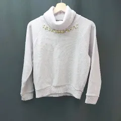 ◇ one way ワンウェイ タートルネック 襟元ビジュー キラキラ ショート丈 長袖 ニット サイズF パープル レディース E  【1310130007930】