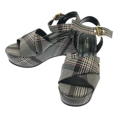 【美品】  BLUE LABEL CRESTBRIDGE / ブルーレーベル・クレストブリッジ | チェック プラットフォーム ストラップ サンダル | 23 | グレー系 | レディース