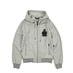 DOLCE & GABBANA ドルチェ&ガッバーナ / フルジップパーカー スウェット フーディー 秋冬 ヴァージンウール カシミヤ 微起毛 刺繍パッチ ライトグレー 416179のサムネイル