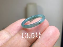 L11-60 細身 青緑色 13.5号 天然グアテマラ産 A貨 本翡翠 くりぬき リング