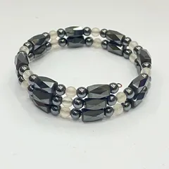 スノークリスタル　×  ブラック　ヘマタイト　天然石　パワーストーン　メンズ　レディース　磁器　健康アクセサリー　肩こり　ストレス解消