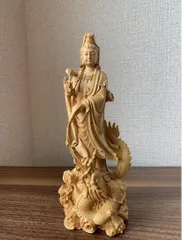 新品未使用新入荷★極上質 木彫 開運風水 御龍観音像 ッゲ 彫刻工芸品 高級天然 ツゲ木彫り 風水グッズ 贈り物のサムネイル