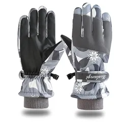 スキーグローブ レディース 防寒手袋 スノーボードグローブ 防寒グローブ スポーツグローブ 防水 防風 防寒 滑り止め タッチパネル対応 紛失予防 保温 厚手 通気性クライミング 除雪 アウトドア 登山 フリーサイズ (グレー)