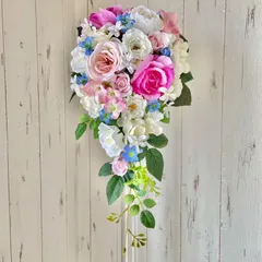 華やかに　ローズキャスケードブーケ　ブートニアセット　アーティフィシャルフラワー