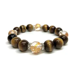 12mm 四神獣金彫水晶×タイガーアイ パワーストーン ブレスレット天然石 運気上昇 金運 ギャンブル運 お守り 青龍 白虎 玄武 朱雀 （シルバー）メンズ・レディース　男性・女性　数珠ブレス　開運  [l]