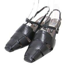 極美品 フェンディ ロゴバックル スクエアトゥ スリングバックパンプス