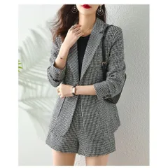 ☆ グレー ☆ M ☆ スーツ セットアップ レディース ジャケット ショートパンツ セットアップ パンツスーツ 上下セット キュロットスーツ レディース ショート丈 カジュアル グレンチェック 千鳥格子 セレモニースーツ ビジネススーツ ビジネスカジュアル