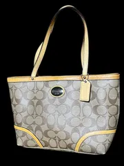 【中古】コーチ　COACH PVCレザー シグネチャー トートバッグ ハンドバッグNA25J(T)14