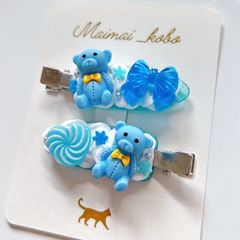 ホイップデコヘアピン＊ライトブルーくま