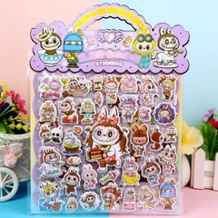 【6枚セット】 labubu ぷくぷくシール かわいい 立体 つやつや ぷっくり 立体シール 可愛い ご褒美シール 装飾用 スマホケース デ