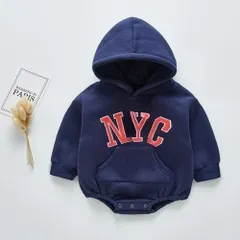 ☆ ネイビー ☆ 90cm ☆ キッズ ベビー服 ロンパース 薄手 フード付き ベビー ロンパース 薄手 長袖 カバーオール オールインワン フード付き 長そで 新生児 赤ちゃん ベビー服 子供服 男の子 女の子 春 秋 冬 出産祝い 贈り物 ギフト 子ども服