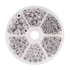 【新着商品】PH PandaHall 約216個入り 6種類 メタルビーズ 古銀色 合金 スペーサービーズ 菊座 花座 座金 チャーム チベット風 ジュエリー製作 アクセサリーパーツ DIY用 クラフト ブレスレット ネックレス 手作り素材 シルバー