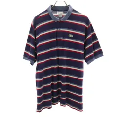 CHEMISE LACOSTE シュミーズラコステ 90s フランス製 オールド ボーダー柄 半袖 ポロシャツ 7 ネイビー 鹿の子 ビッグサイズ メンズ 古着