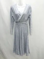 ■ SAISON DE PAPILLON ウエスト紐付き 長袖 ロング丈 ワンピース サイズL ライトブルー レディース E  【1406180109684】