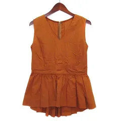 デミルクス ビームス Demi-Luxe BEAMS ノースリーブ Vネック ブラウス トップス コットン フリルヘム キャメルブラウン 茶 36