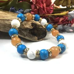 レッドアベンチュリン×ハウライト×ターコイズ パワーストーンブレス 10mm（ゴールド）メンズ・レディース 男性・女性 数珠ブレス 開運  [3] 