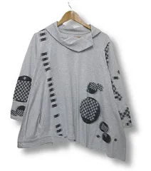 【1点限り】【極美品】【日本製】慈雨 ジウ JIU センソユニコ コットン 少し厚手生地の 長袖カットソー チュニック ハイネック Aライン アシンメトリーデザイン 和柄 グレー Lサイズ40 秋春用■L29391SSS26-251003-80-3（198）