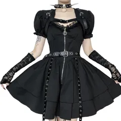 新品 [QOOLY] ゴスロリ ロリータ ワンピース ゴシック 黒 ブラック ミニ丈 ノースリーブ ロリ 可愛い ドレス 原宿系 ハロウィン コスプレ 森ガール 甘ロリ 姫 JSK コスチューム 仮装 舞台衣装 パーティー イベント ライブ 撮影