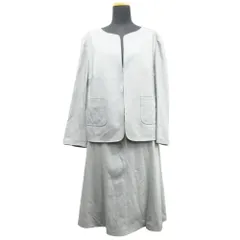 美品 23区 オンワード樫山 セットアップ スーツ ノーカラー ジャケット スカート フォーマル 大きいサイズ 46/48 グレー レディース 古着 中古 USED