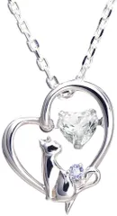 【数量限定】ジルコニア ネコ シルバー ハート Ag950 レディース ペンダント ネックレス 12月 ダンシングストーン タンザナイト 誕生石 MIP1184WTWEB_TN [未来天使] ホワイト