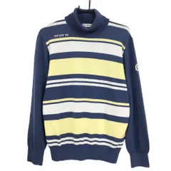 アンパスィ タートルネックセーター スモーキーブルー系×白×イエロー系 前ボーダー ウール混  メンズ M ゴルフウェア and per se