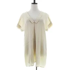 ケイビーエフ KBF アーバンリサーチ ブラウス カットソー 半袖 ステンカラー チュニック丈 タック 薄手 無地 F ベージュ トップス