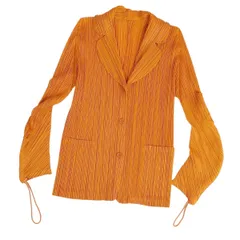 美品 プリーツプリーズ イッセイミヤケ PLEATS PLEASE ジャケット テーラード プリーツ 無地 アウター レディース 4(LL相当) オレンジのサムネイル