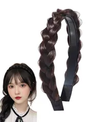 カチューシャ 三つ編み ヘアバンド ヘアアクセサリー かわいい 自然 おしゃれ 前髪 ウィッグ ヘアアレンジ ヘアアクセ 簡単 (ナチュラルブラック, フリーサイズ) [ナチュラルブラック] [フリーサイズ]
