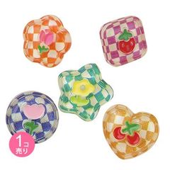 カラフルブロックチェック＆お花とフルーツのピンバッジ／１個売り／サン宝石